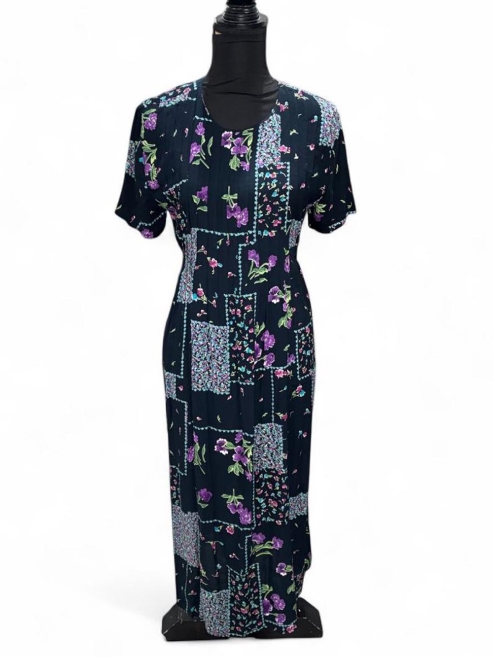 Darian Navy Floral Patchwork Maxi Dress